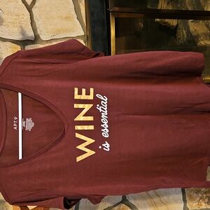 Apt 9 v-neck burgundy Wine Is Essential tee. Snug fit.